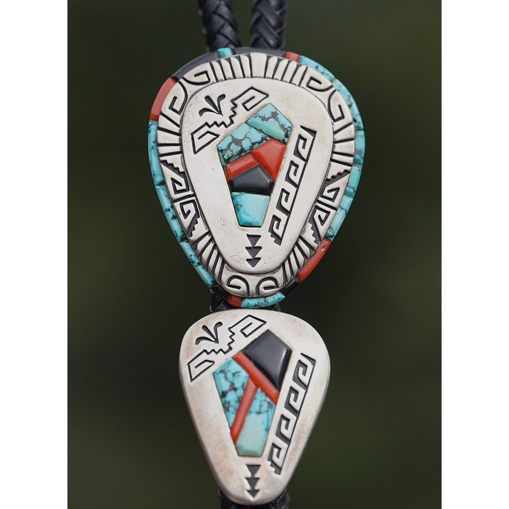Alvin & Lula Begay - Navajo Sterling Silver Overlay‎ Inlay Multistone Bolo Tie